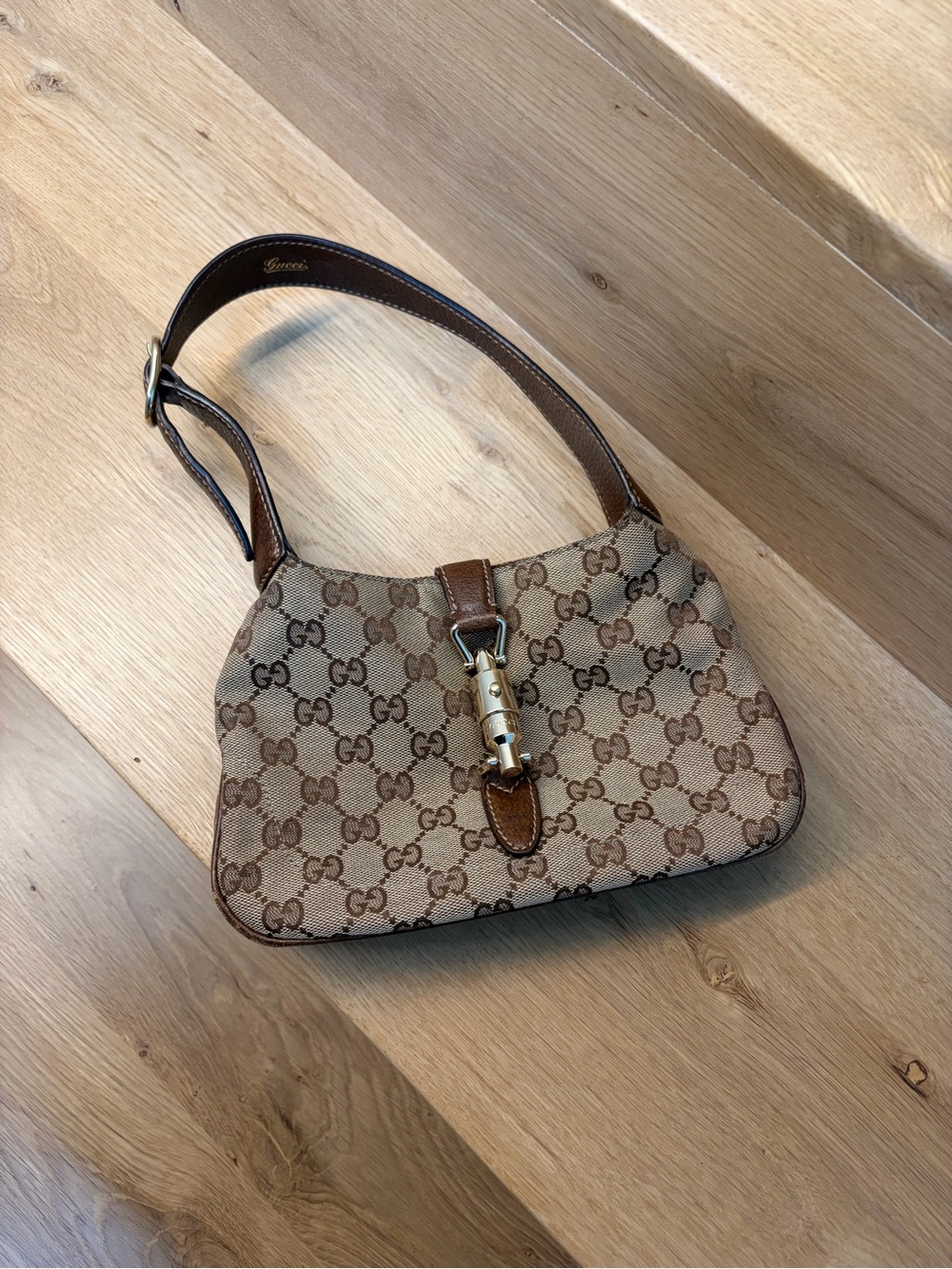 Vintage Gucci Tan GG Canvas Shoulder Bag